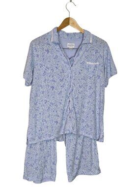 Women's XL Lanz Of Salzburg Paisley Pajama Set Short Sleeve Button Up  Cropped